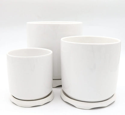 Indoor White Ceramic Pot with attached Saucer